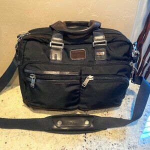 TUMI Dbl Expansion Leather & Nylon Organizer Laptop Briefcase Satchel ~ LIKE NEW